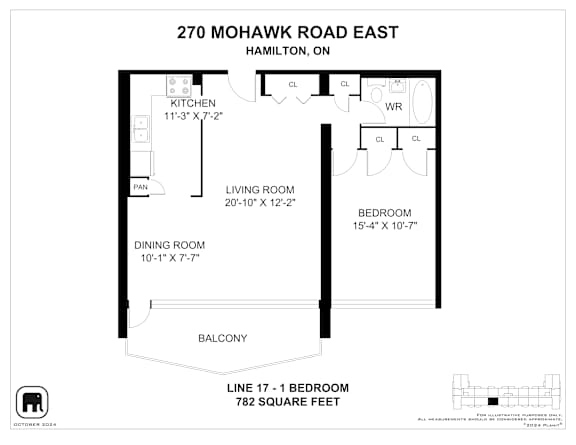 A floor plan for a home at 270 Mohawk Road East in Hamilton, ON, showing the layout of the bedrooms, bathrooms, and living areas.