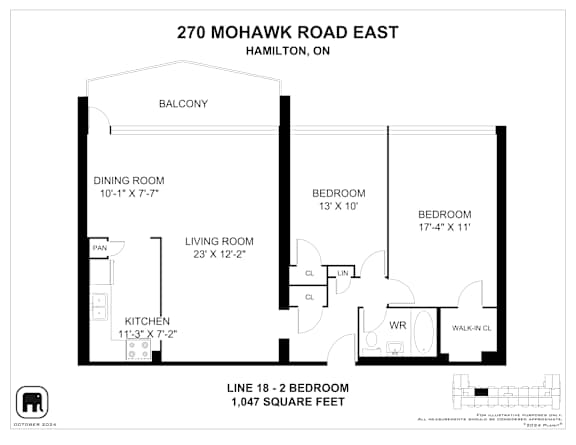 A floor plan for a home at 270 Mohawk Road East in Hamilton, ON.