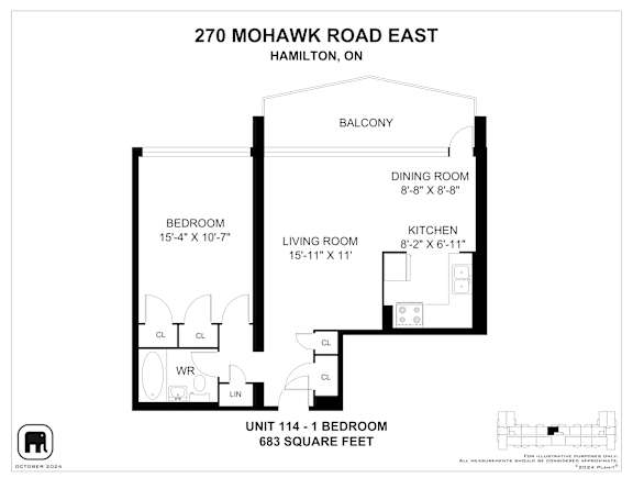 A floor plan for a unit at 270 Mohawk Road East in Hamilton, Ontario.