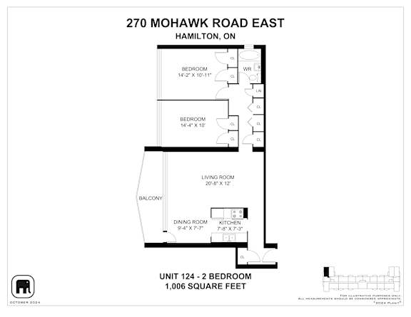 A floor plan for a unit at 270 Mohawk Road East in Hamilton, Ontario, Canada.