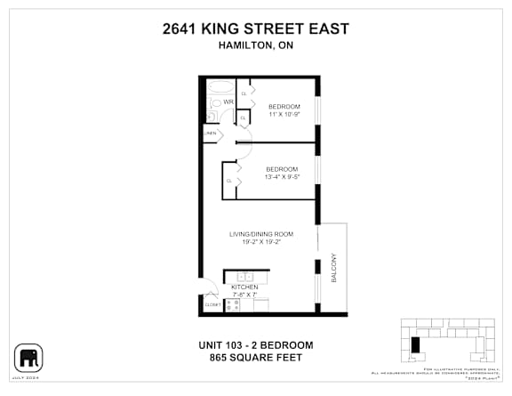 A floor plan for a unit at 2641 King Street East in Hamilton, Ontario.