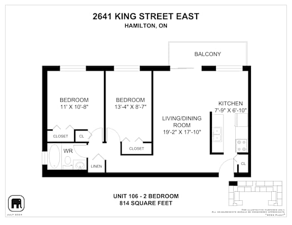 A floor plan for a unit at 2641 King Street East in Hamilton, Ontario.