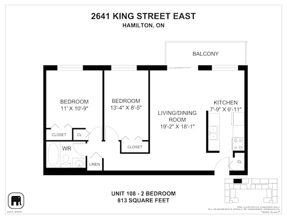 A floor plan for a unit at 2641 King Street East in Hamilton, ON.