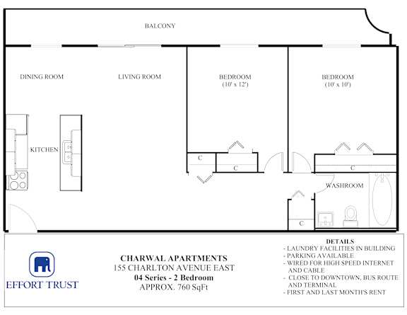 A floor plan for a 4 bedroom apartment with details about the building.