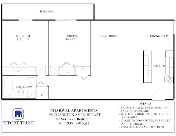 A floor plan for Charwal Apartments shows two bedrooms, a living room, a dining room, a kitchen, and a washroom.