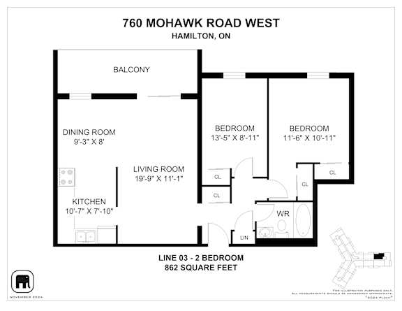 A floor plan for a property at 760 Mohawk Road West in Hamilton, Ontario.