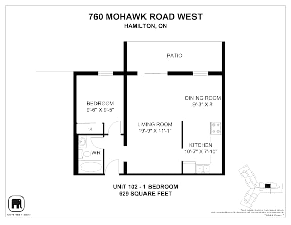 A floor plan for a unit at 760 Mohawk Road West in Hamilton, Ontario.
