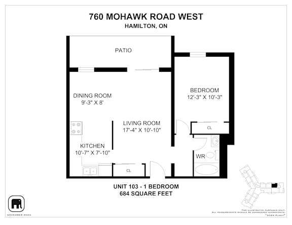 A floor plan for a unit at 760 Mohawk Road West in Hamilton, Ontario.