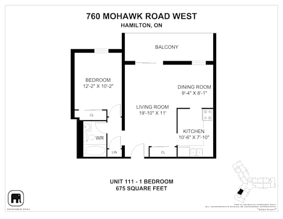A floor plan for a unit at 760 Mohawk Road West in Hamilton, Ontario.
