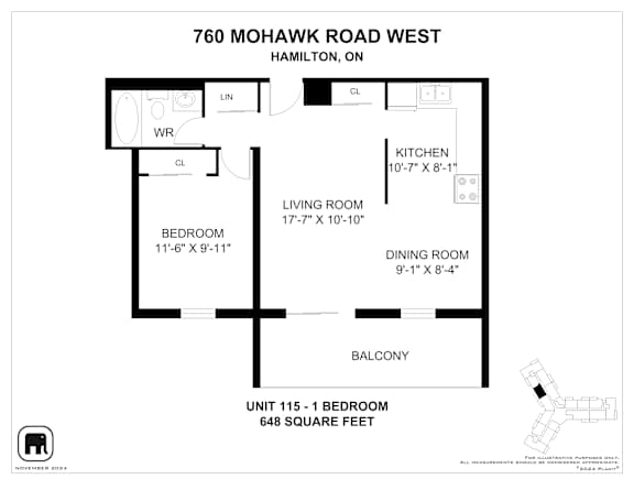 A floor plan for a unit at 760 Mohawk Road West in Hamilton, Ontario, Canada.