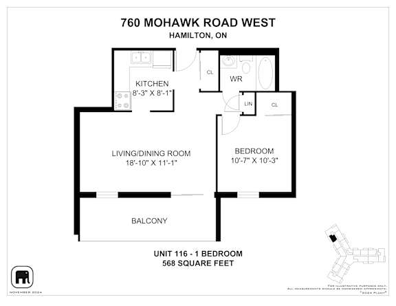 A floor plan for a unit at 760 Mohawk Road West in Hamilton, Ontario, Canada.