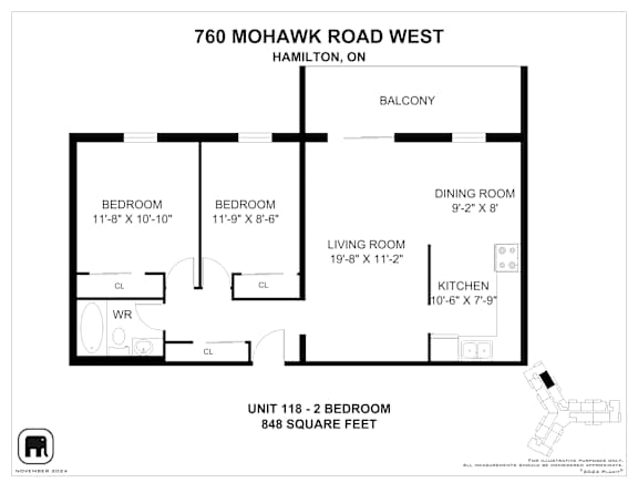 A floor plan for a unit at 760 Mohawk Road West in Hamilton, ON.