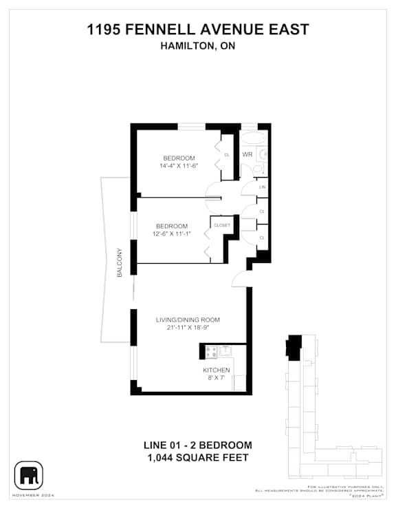 A floor plan for a home at 1195 Fennell Avenue East in Hamilton, Ontario.