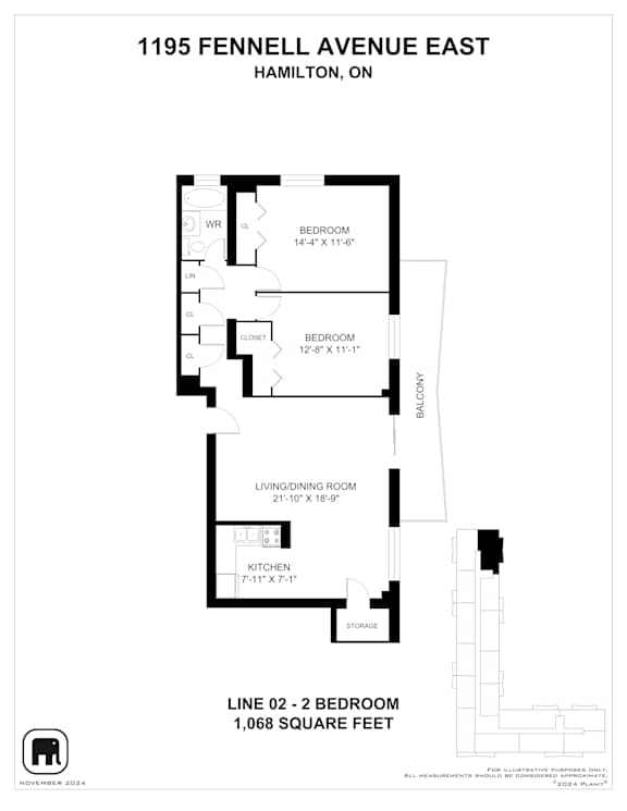 A floor plan for a condo at 1195 Fennell Avenue East in Hamilton, Ontario.