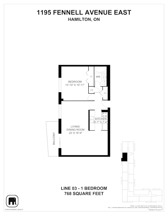 A floor plan for a home at 1195 Fennell Avenue East in Hamilton, Ontario.