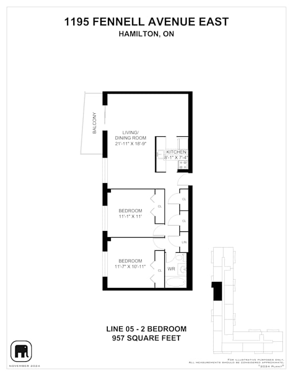 A floor plan for a home at 1195 Fennell Avenue East in Hamilton, Ontario.
