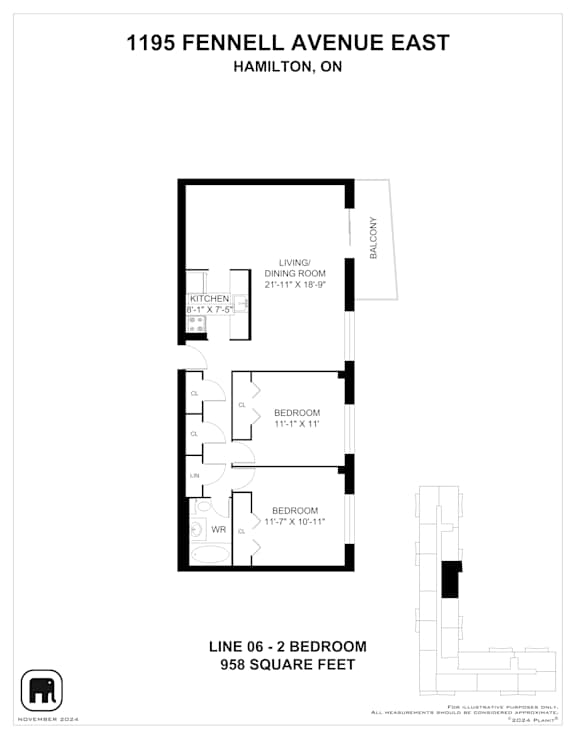 A floor plan for a home at 1195 Fennell Avenue East in Hamilton, Ontario.