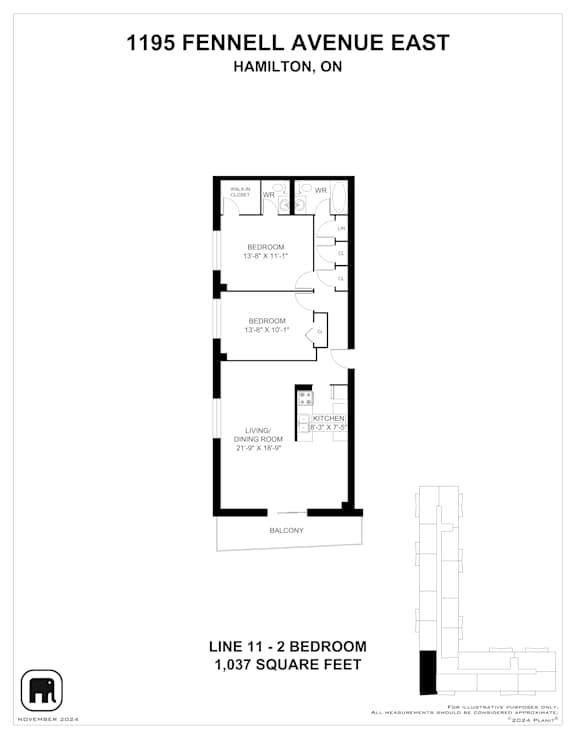 A drawing of a floor plan for an apartment at 1195 Fennell Avenue East, Hamilton, ON.