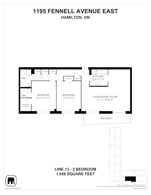 A floor plan for a home at 1195 Fennell Avenue East in Hamilton, Ontario.