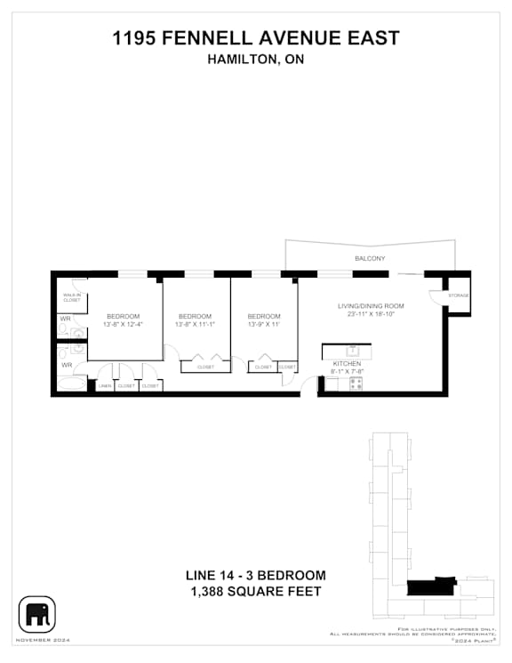 A floor plan for a condo at 1195 Fennell Avenue East in Hamilton, Ontario.