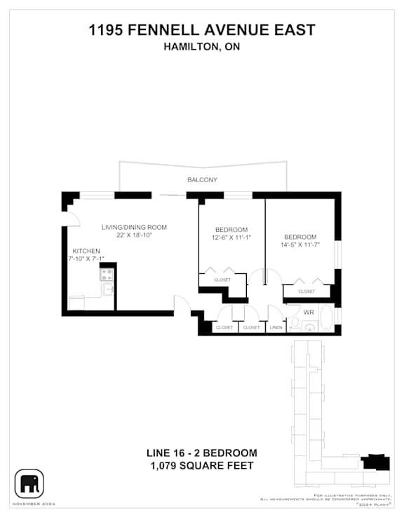 A floor plan for a home at 1195 Fennell Avenue East in Hamilton, Ontario.