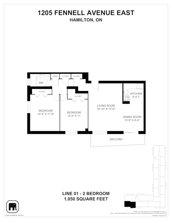 A floor plan for a home at 1205 Fennell Avenue East in Hamilton, Ontario.
