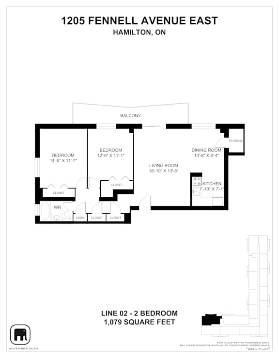 A floor plan for a home at 1205 Fennell Avenue East in Hamilton, Ontario.