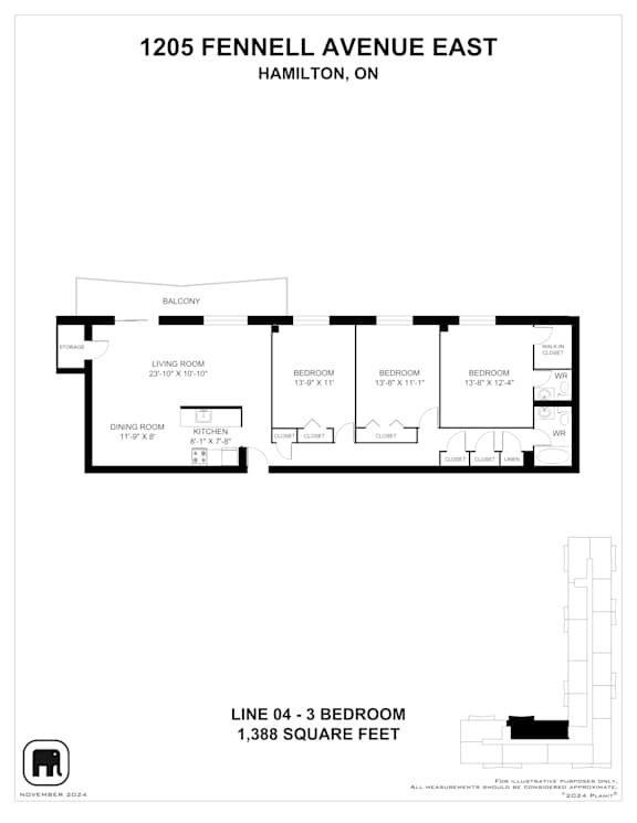 A floor plan for a home at 1205 Fennell Avenue East in Hamilton, Ontario.