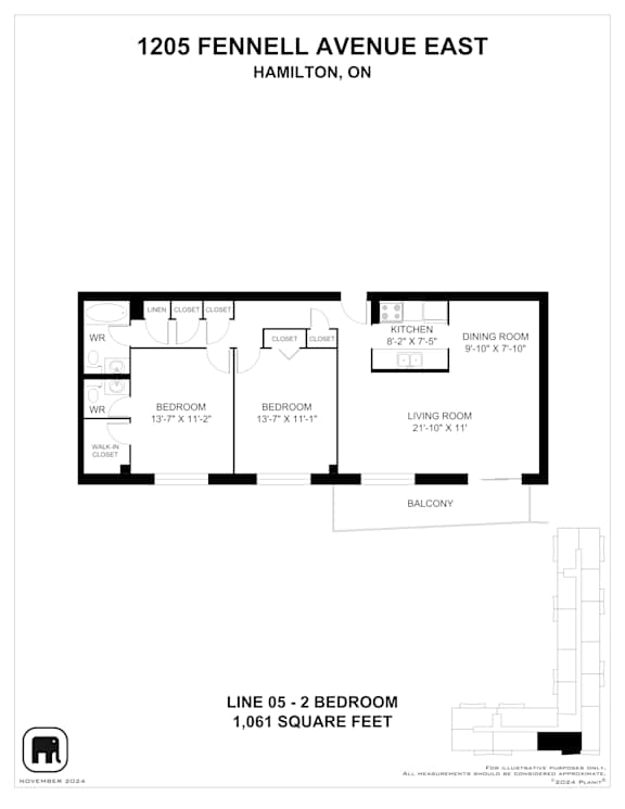 A floor plan for a home at 1205 Fennell Avenue East in Hamilton, Ontario.