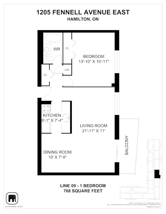 A floor plan for a home at 1205 Fennell Avenue East in Hamilton, Ontario.