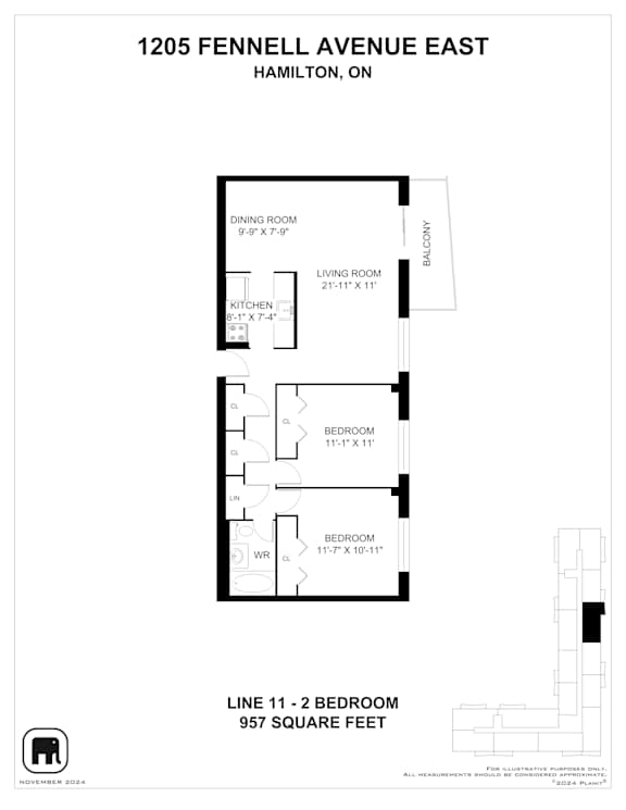 A floor plan for a home at 1205 Fennell Avenue East in Hamilton, Ontario.