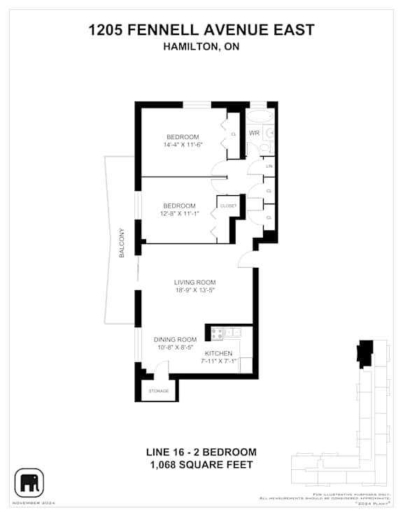 A drawing of a floor plan for a condo at 1205 Fennell Avenue East.
