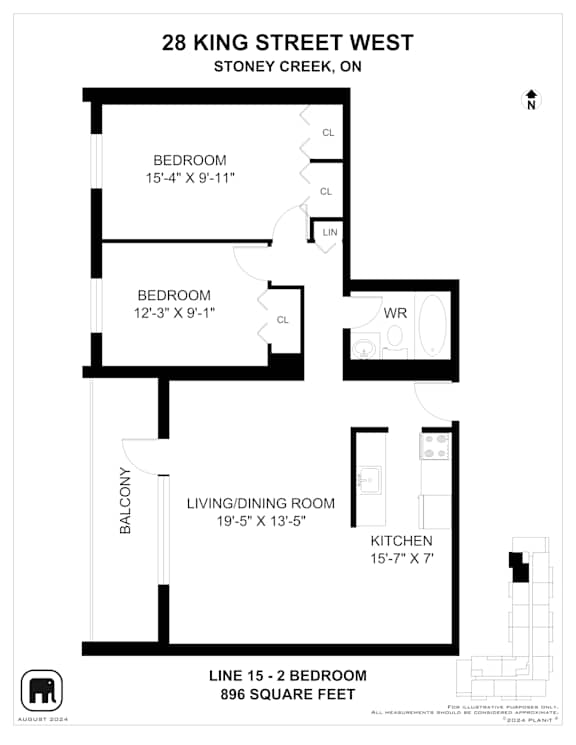A floor plan for a home at 28 King Street West, Stoney Creek, Ontario.