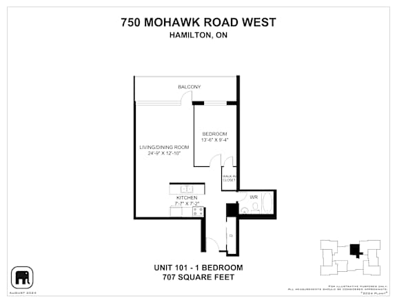 A floor plan for a unit at 750 Mohawk Road West in Hamilton, Ontario.