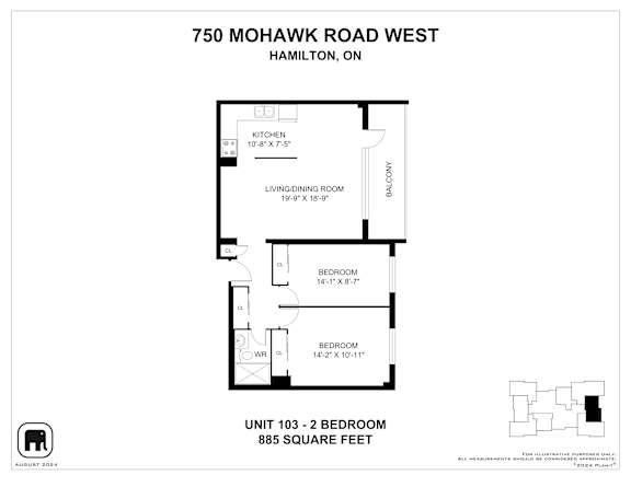 A floor plan for a unit at 750 Mohawk Road West in Hamilton, Ontario.