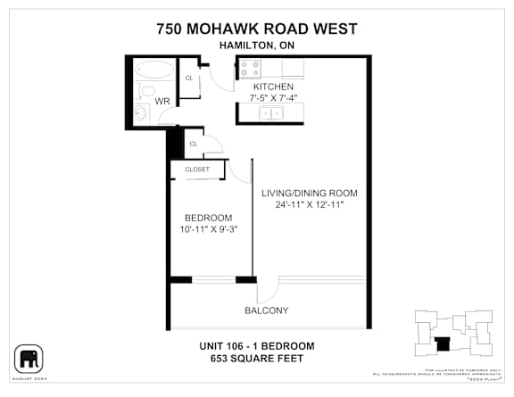 A floor plan for a unit at 750 Mohawk Road West in Hamilton, Ontario.