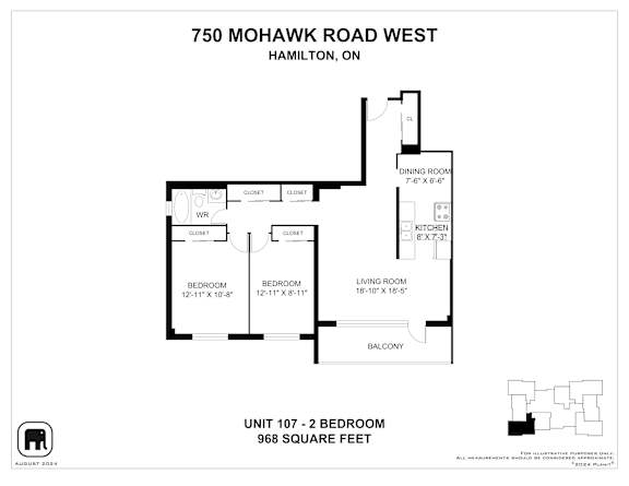 A floor plan for a unit at 750 Mohawk Road West in Hamilton, Ontario.