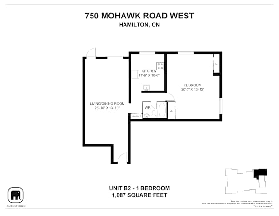 A floor plan for a unit at 750 Mohawk Road West in Hamilton, Ontario.