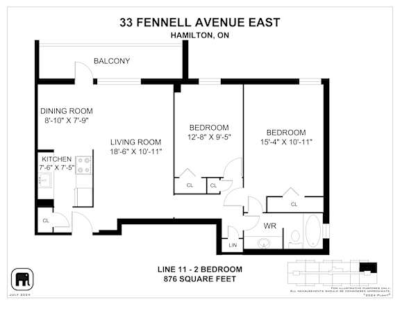 A floor plan for a 876 square feet apartment at 33 Fennell Avenue East.
