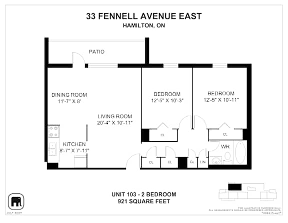 A floor plan for a unit at 33 Fennell Avenue East in Hamilton, ON.