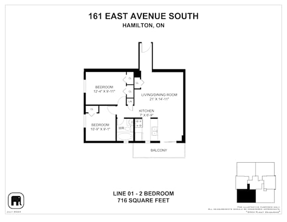 Floor plan of a condo at 161 East Avenue South, Hamilton, ON.