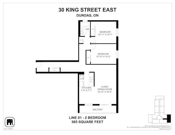 A floor plan for a Dundas apartment at 30 King Street East.