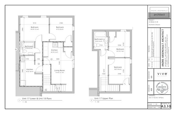 A floor plan for a two-unit condo with Unit 17 Lower & Unit 18 Plans on the left and Unit 17 Upper Plan on the right.