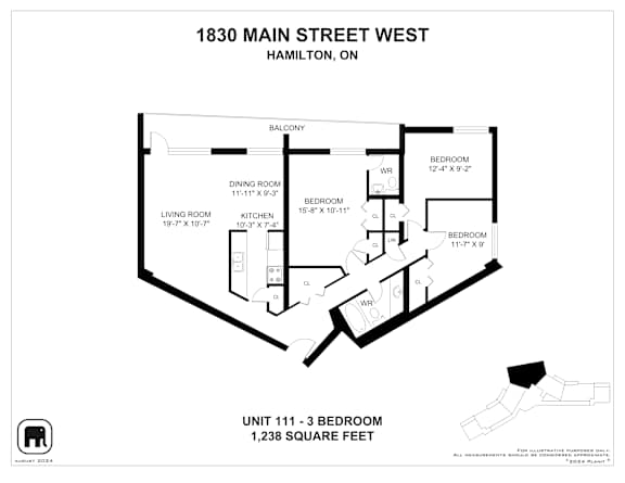 A floor plan for a unit at 1830 Main Street West in Hamilton, ON.