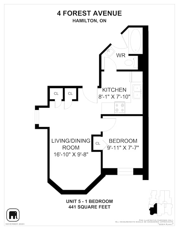 A floor plan for a unit at 4 Forest Avenue in Hamilton, Ontario.