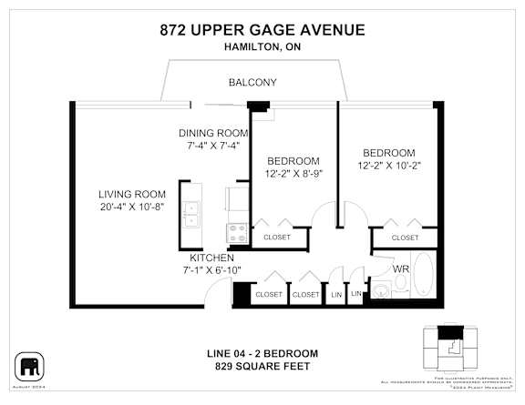 A floor plan for a two bedroom apartment at 872 Upper Gage Avenue, Hamilton, ON.