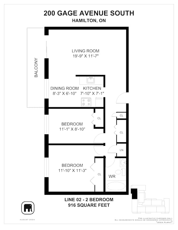 A floor plan for a 200 Gage Avenue South apartment in Hamilton, Ontario.