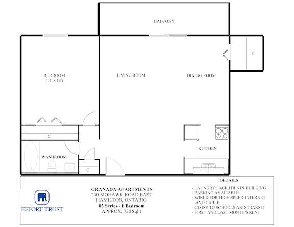 A floor plan for a 03 series apartment from Effort Trust.