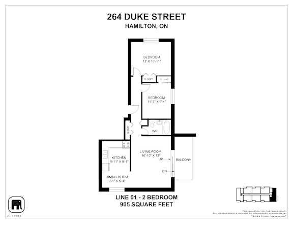 A floor plan for a duplex apartment at 264 Duke Street, Hamilton, ON.