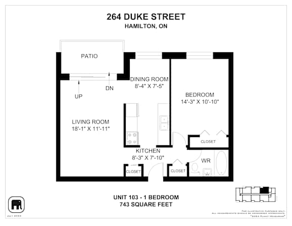 A floor plan for a unit at 264 Duke Street in Hamilton, ON.